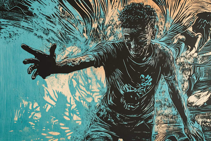 draw high quality illustration in linocut style
