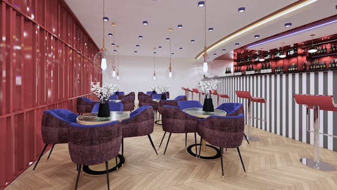 design restaurant café interior with realistic 3d rendering