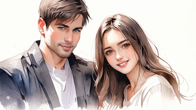 draw a watercolor couple portrait