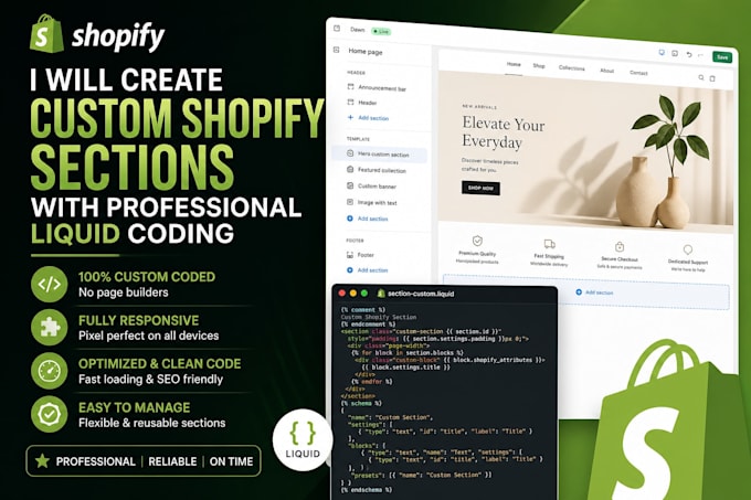 create custom shopify sections with professional liquid coding
