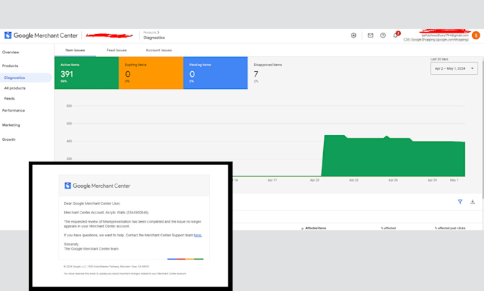 create and fix google merchant center suspension issues