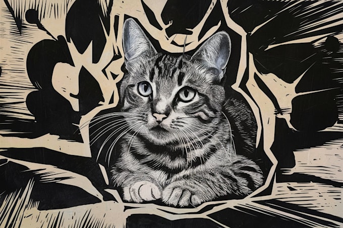 draw a pet portrait using linocut technique