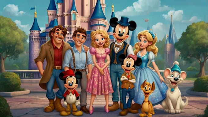 design a professional disney family portrait