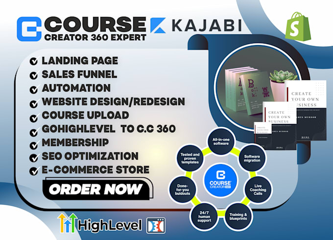 course creator 360 kajabi online course gohighlevel cc360 sales funnel simvoly