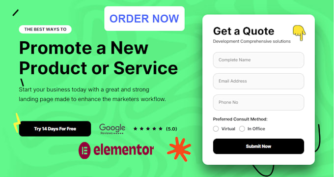 design a modern elementor landing page or, redesign