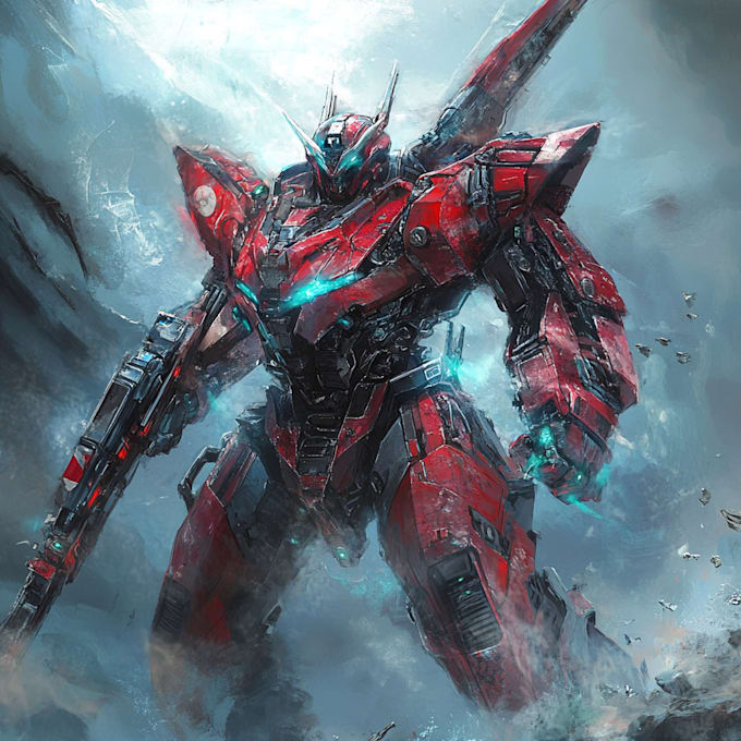 make a mecha robot art and illustration
