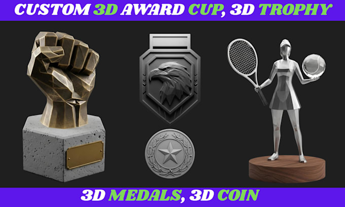 design a custom 3d award cup medals 3d coin trophy for rendering or 3d printing