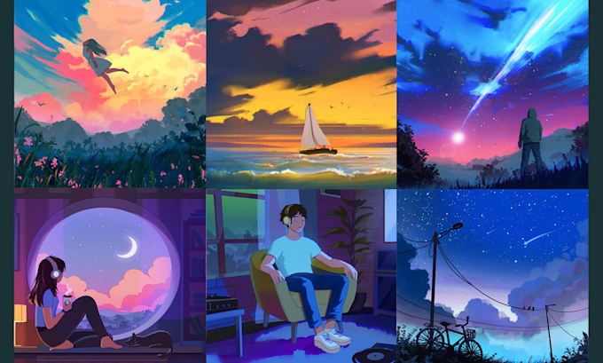 draw anime background, lofi artwork, visual novel art