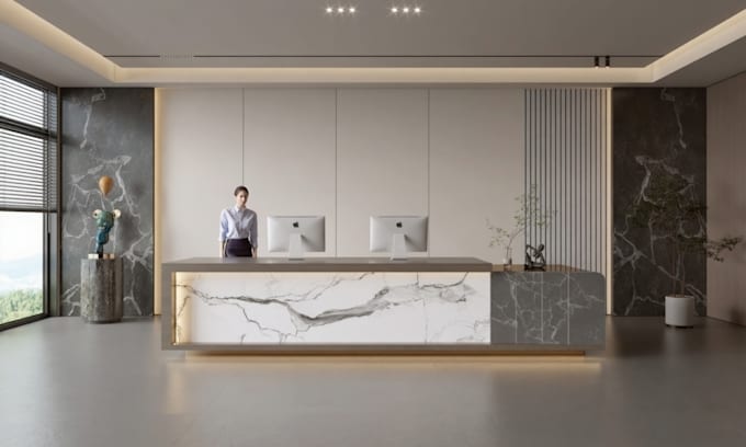 design  3d interior living lobby and reception 3d renders