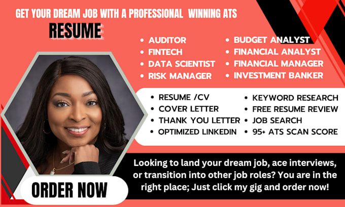 write resume for financial manager, financial analyst, accountant and auditor