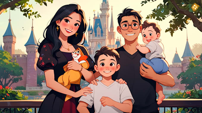 design a professional disney family portrait