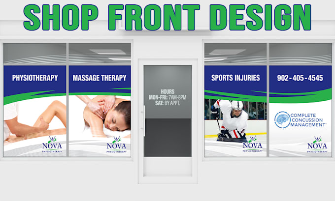 do professional shop front, signage design, window graphic in 24 hours