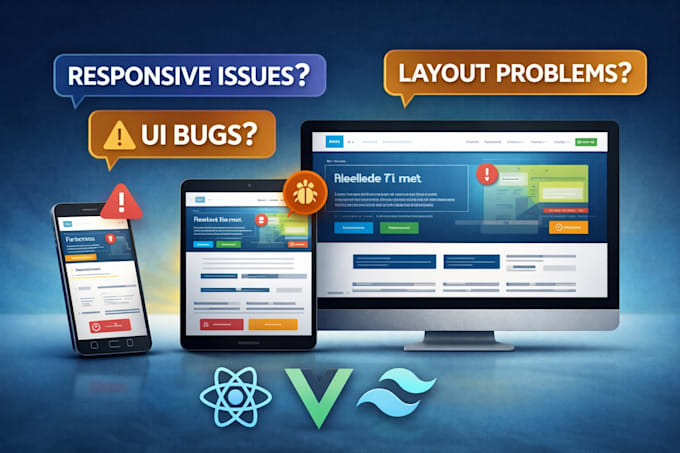 fix responsiveness, UI issues in react, vue, or tailwind CSS