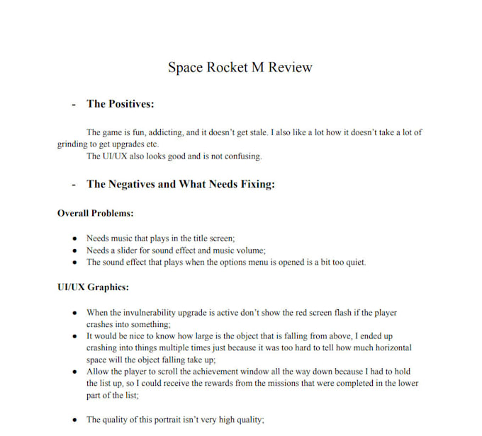 review your video game design and provide you with the feedback