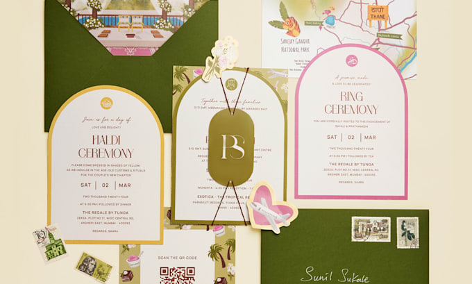 create premium hand drawn wedding invitation