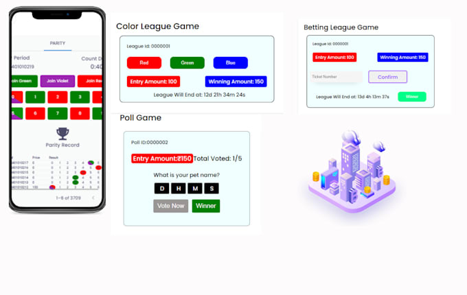 develop high quality color prediction, poll, and number games with admin panel
