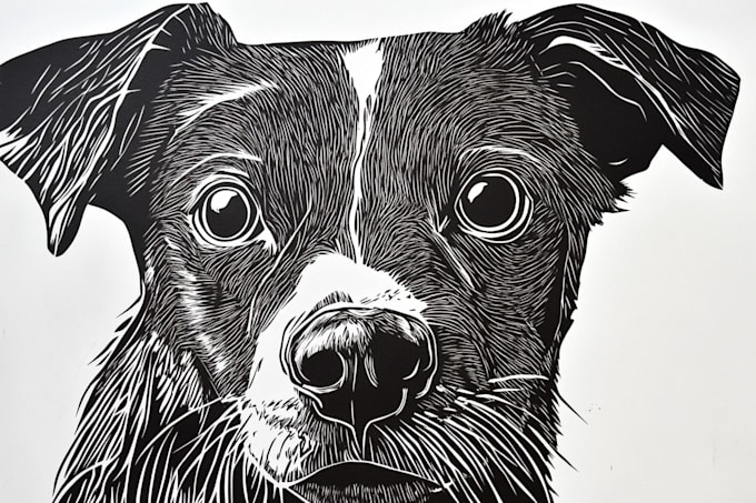 draw a pet portrait using linocut technique