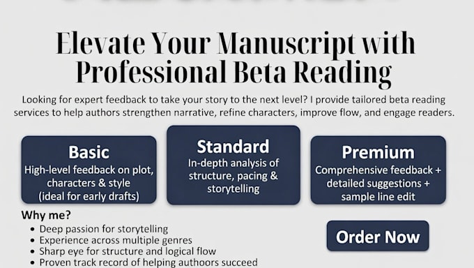 provide beta reading services with professional feedback