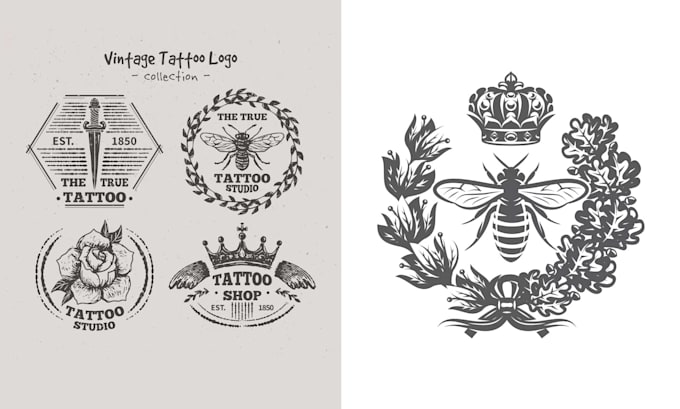 make hand drawn bee vintage logo