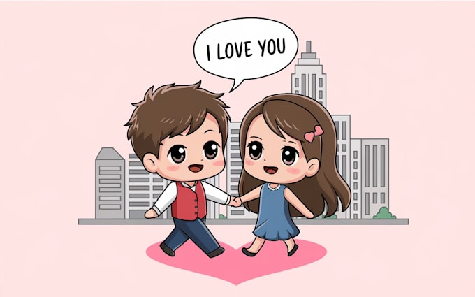 draw cute couple chibi illustration