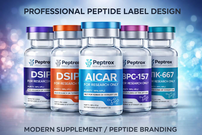 do premium peptide vial label with realistic 3d mockup