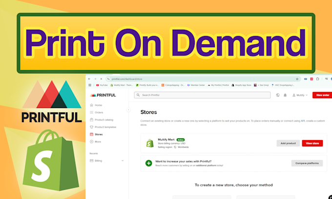 setup print on demand, shopify pod dropshipping store via printify, printful