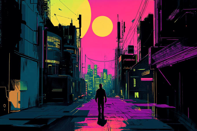Draw a cyberpunk futuristic city art for you by Dalanieray | Fiverr