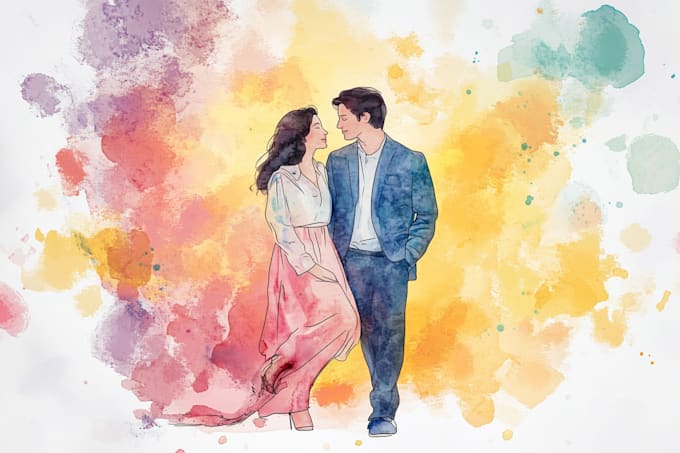 draw a watercolor couple portrait