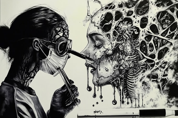 draw detailed dark art illustration