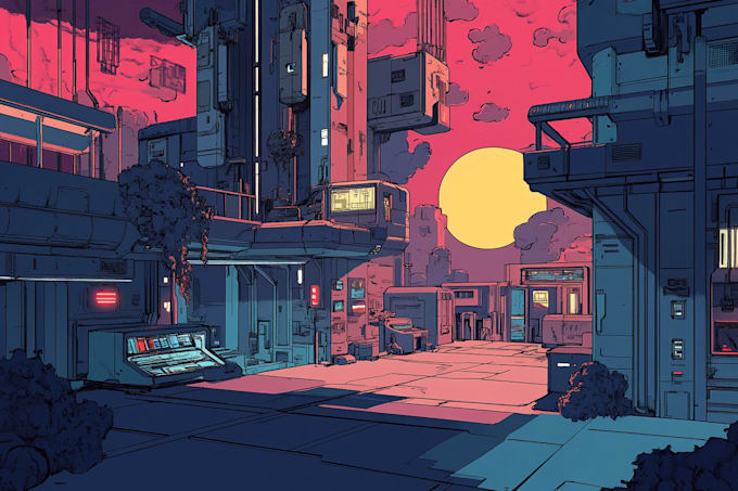 Draw illustration of futuristic cyberpunk city by Pearlinglas | Fiverr