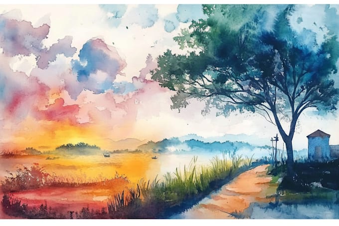 draw a watercolor landscape illustration