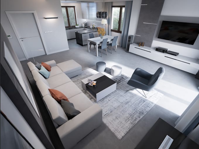 stunning 3d interior render and walkthrough,sittingroom,kitchen,coxy room,revit