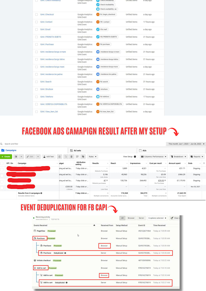 setup or fix meta facebook pixel server side conversion API tracking