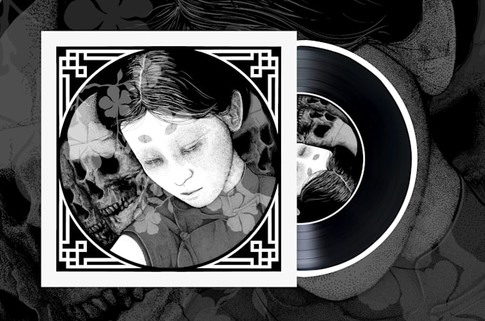 draw a dark illustration for clothing brand and music merch