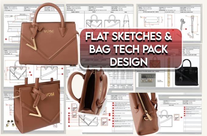 do clothing tech pack design technical fashion bag flats sketch