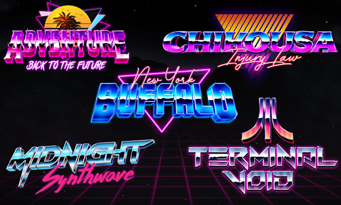 design a bold 80s synthwave neon logo with 3d retro style