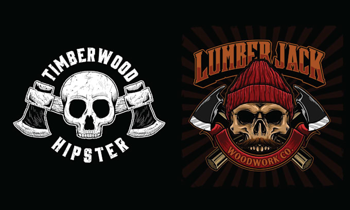 create amazing skull woodwork axes logo