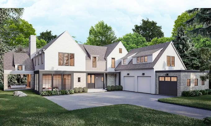 create exterior design and provide photorealistic rendering