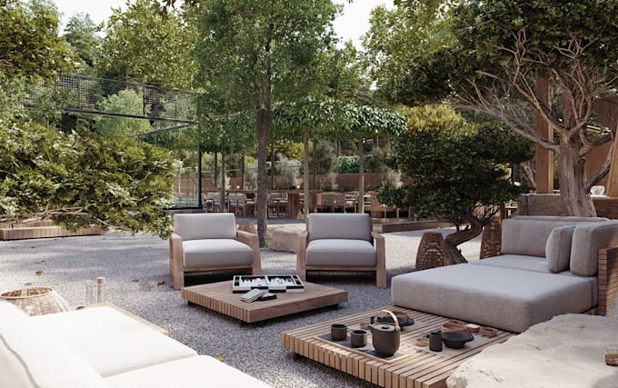 create a custom outdoor living space design with 3d renderings and 2d plans