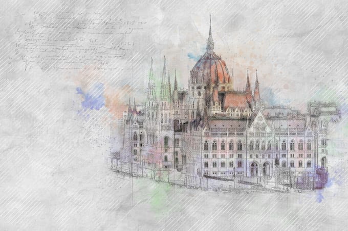 draw unique watercolor architecture sketch