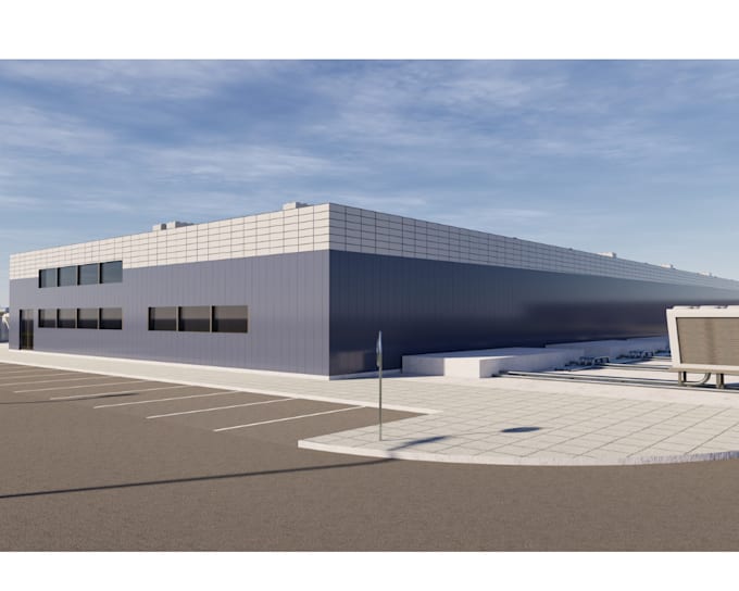 design and render cgi 3d warehouse, commercial or industrial building, factory