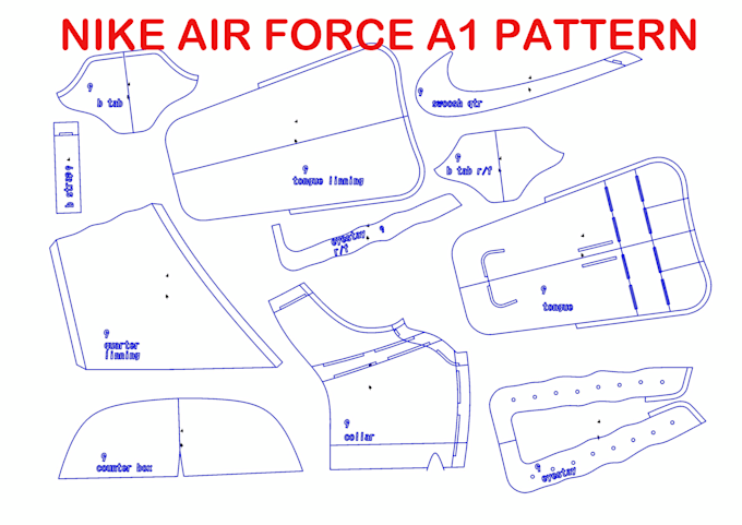 make nike air force a1 pattern with full size grading, customization