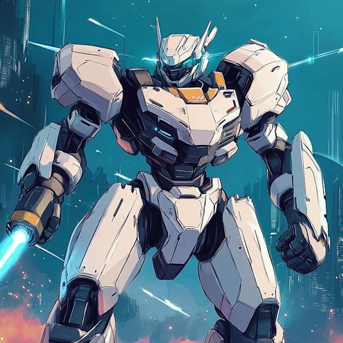 custom futuristic mecha robot character illustration art