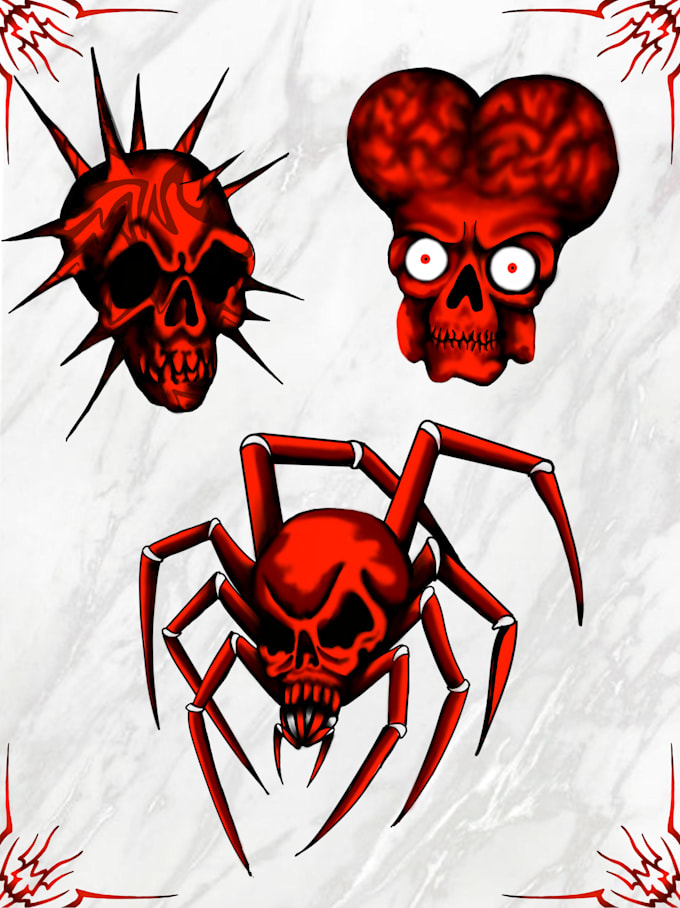 do create a tattoo ilustration flash sheet in colors