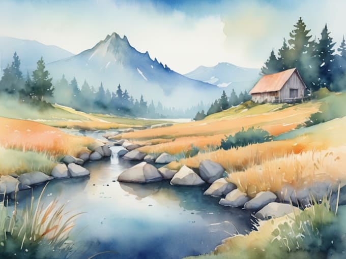 draw a watercolor landscape illustration