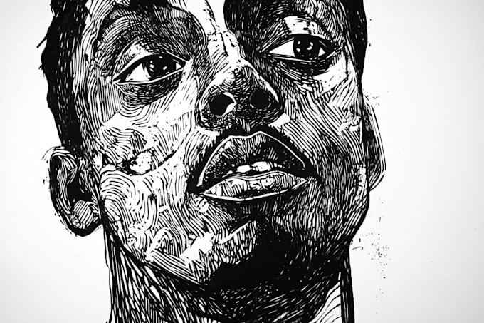 draw a custom portrait in linocut style