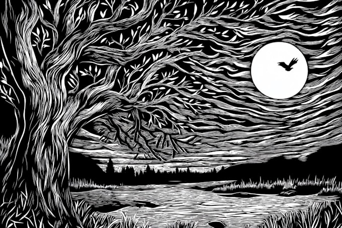 create awesome linocut illustration or linocut imitation