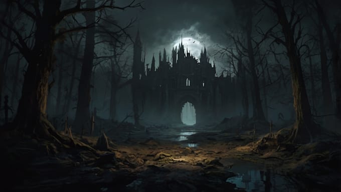 do mystical horror dark environment concept art or landscape