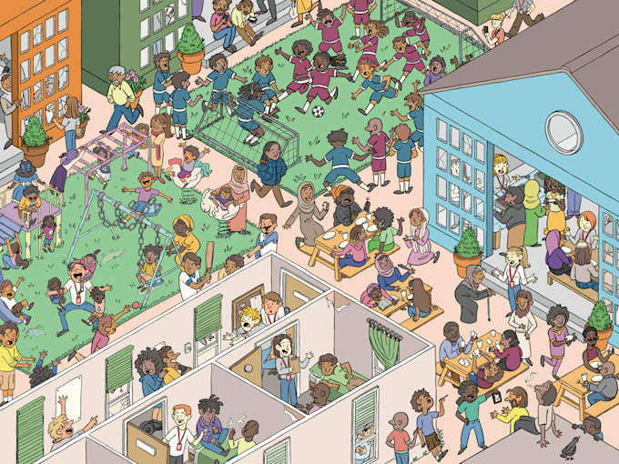 illustrate search and find drawing like where is waldo