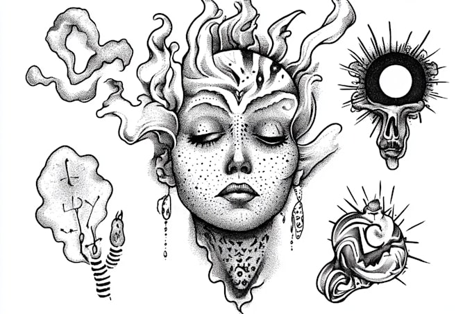 design a custom dotwork or lined tattoo